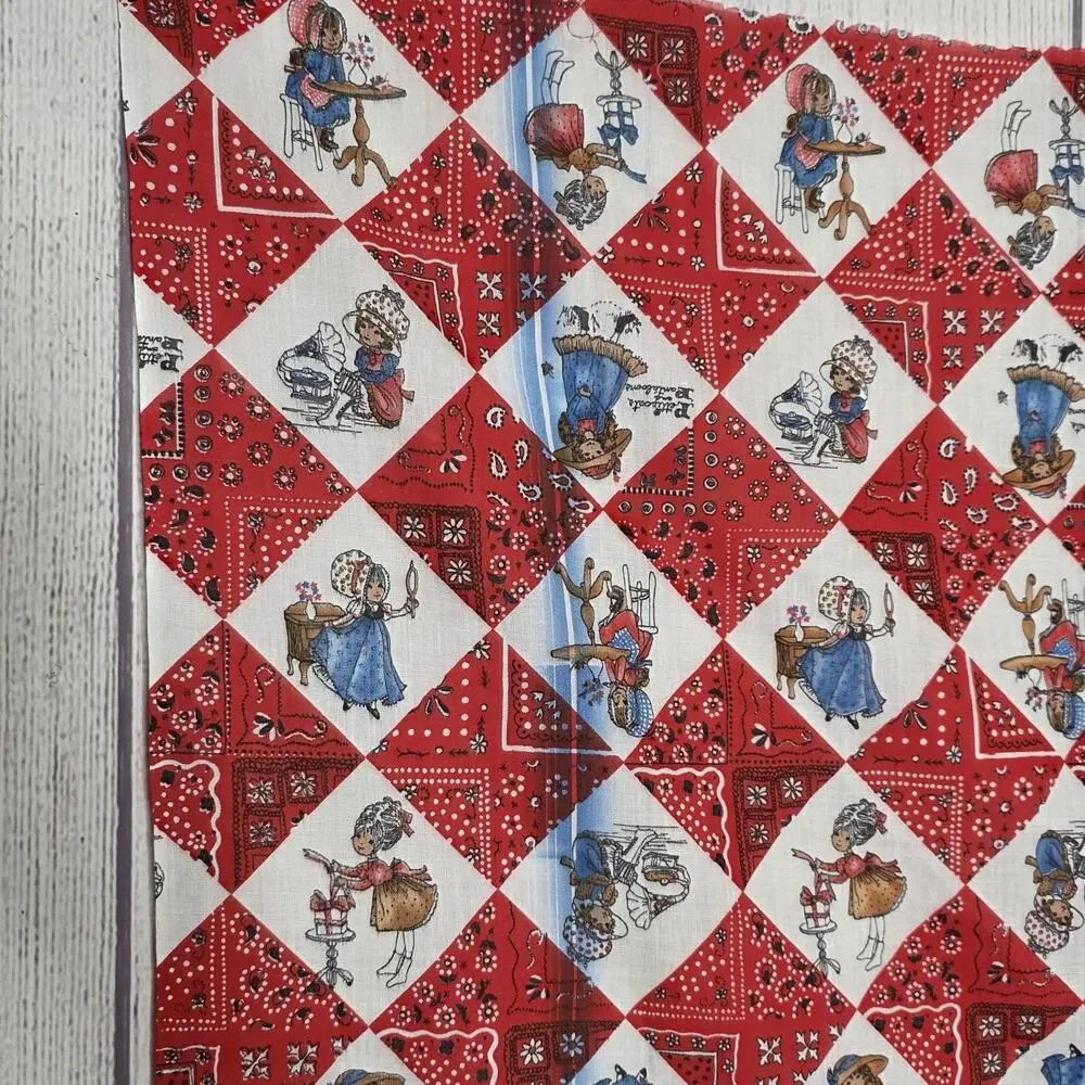 Vintage Holly Hobbie Fabric Panel Roth Greeting Cards Quilt Fabric 44.5x72